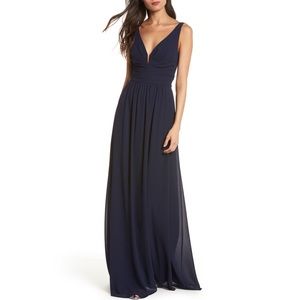 Lulus V-Neck Chiffon A-Line Gown, Size Small - Blue